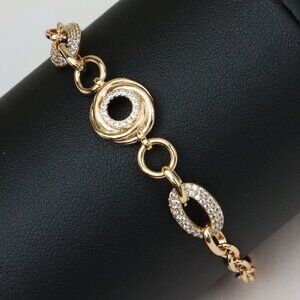 Rose Gold Textured Circle & Oval Link Bracelet with CZ, Adjustable Fit, XPBL0745